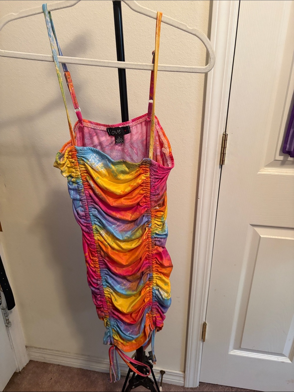 Love Multicolor Ruched Mini Dress with Spaghetti Straps